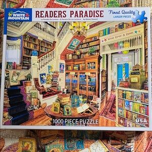 🧩1000 piece White Mountain “Reader’s Paradise” Outstanding! Such fun! Complete.